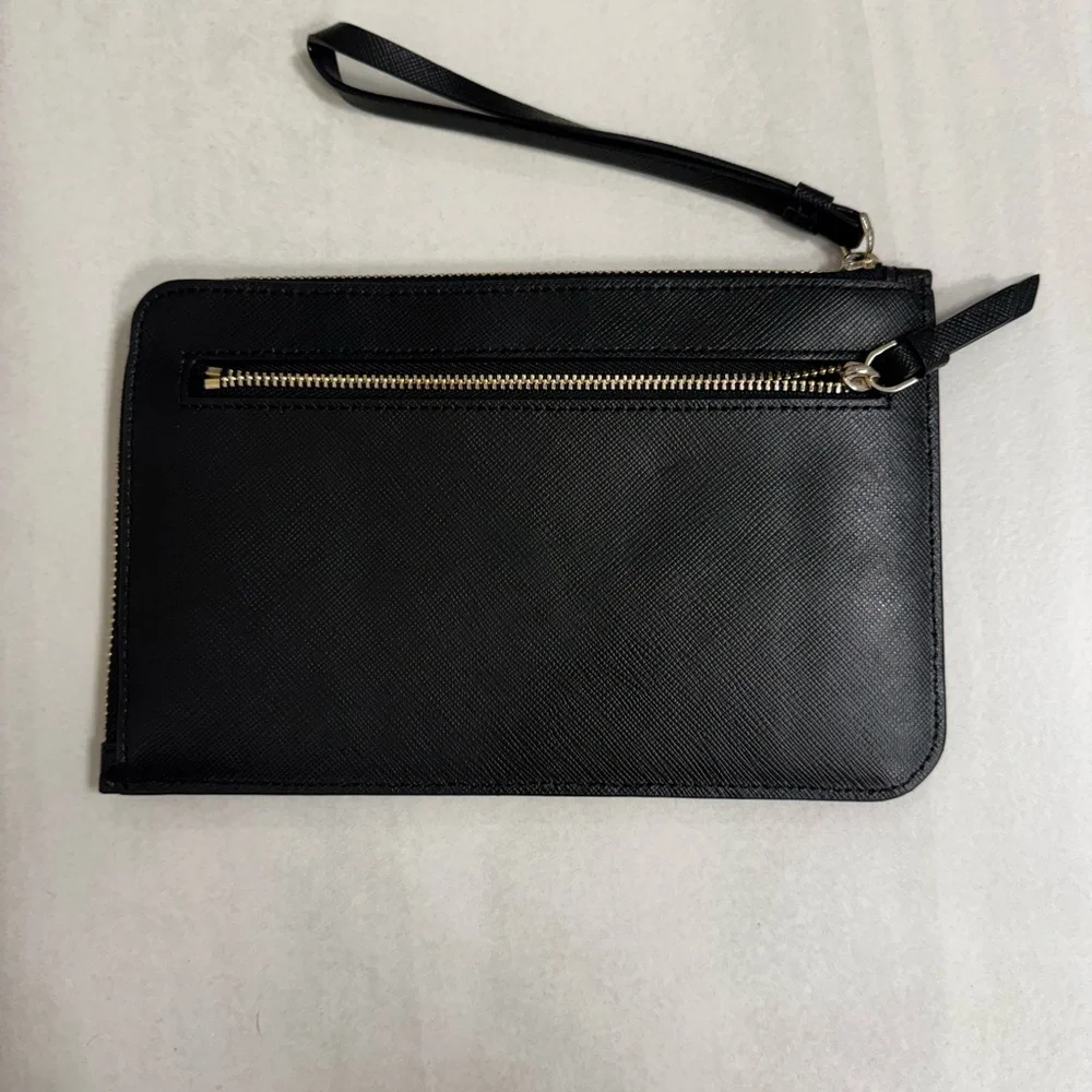 Kate Spade Cameron Wristlet Wallet Black Clutch with Gold Accents